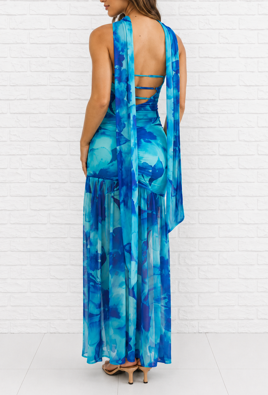 Sleeveless Abstract Bandeau Maxi
