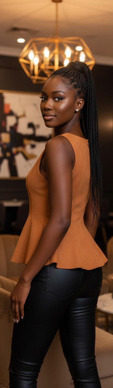 Faux Suede Camel Peplum