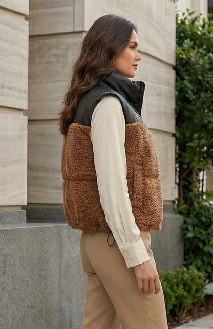 Faux Sherpa & Leather Vest