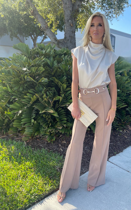 Champagne Cowl-neck Blouse