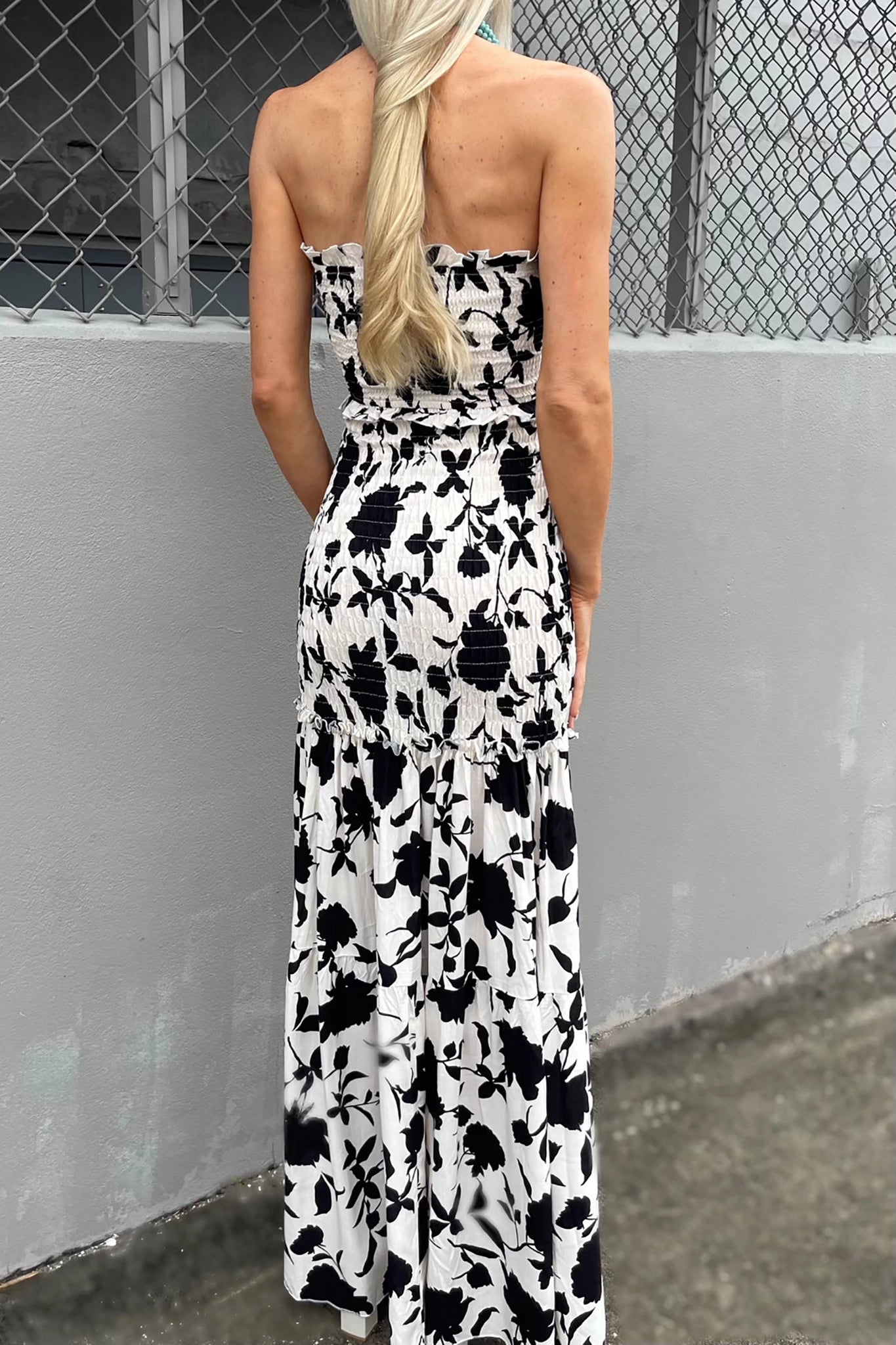 Black & White Floral Print Maxi - Back View