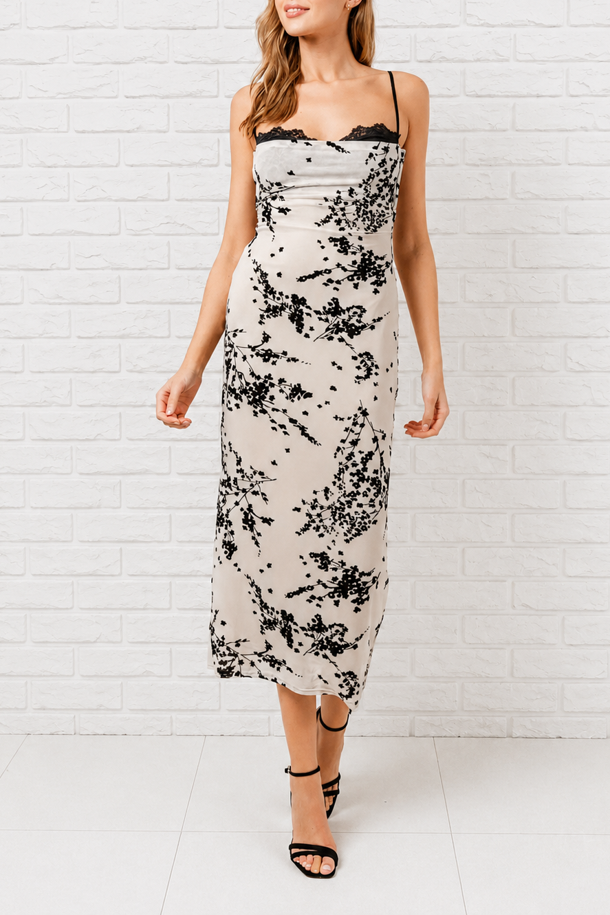 Cream and Black Midi Dress
