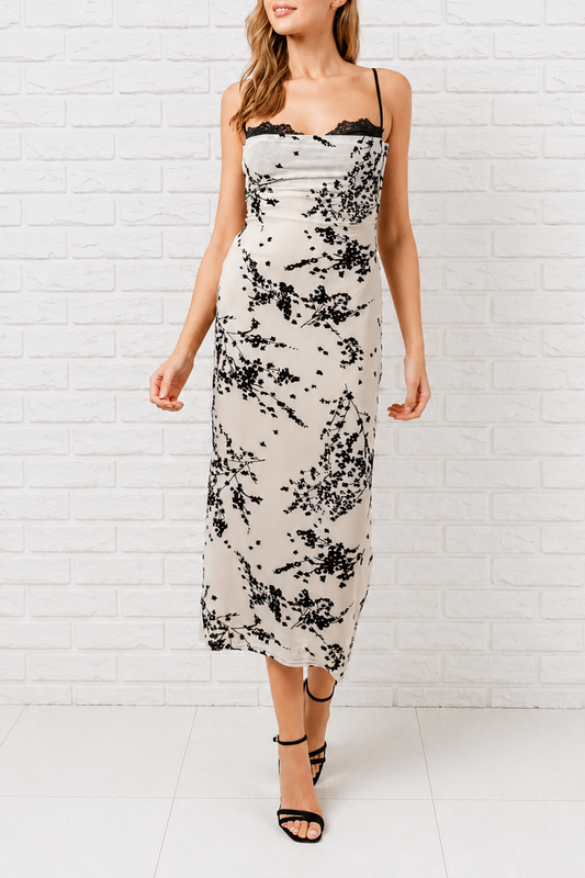 Cream and Black Midi Dress