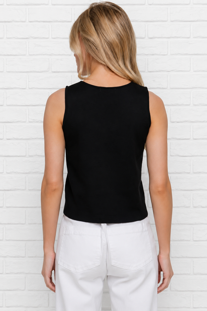 Crew Neck Button Down Knit Top