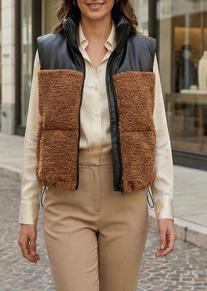 Faux Sherpa & Leather Vest