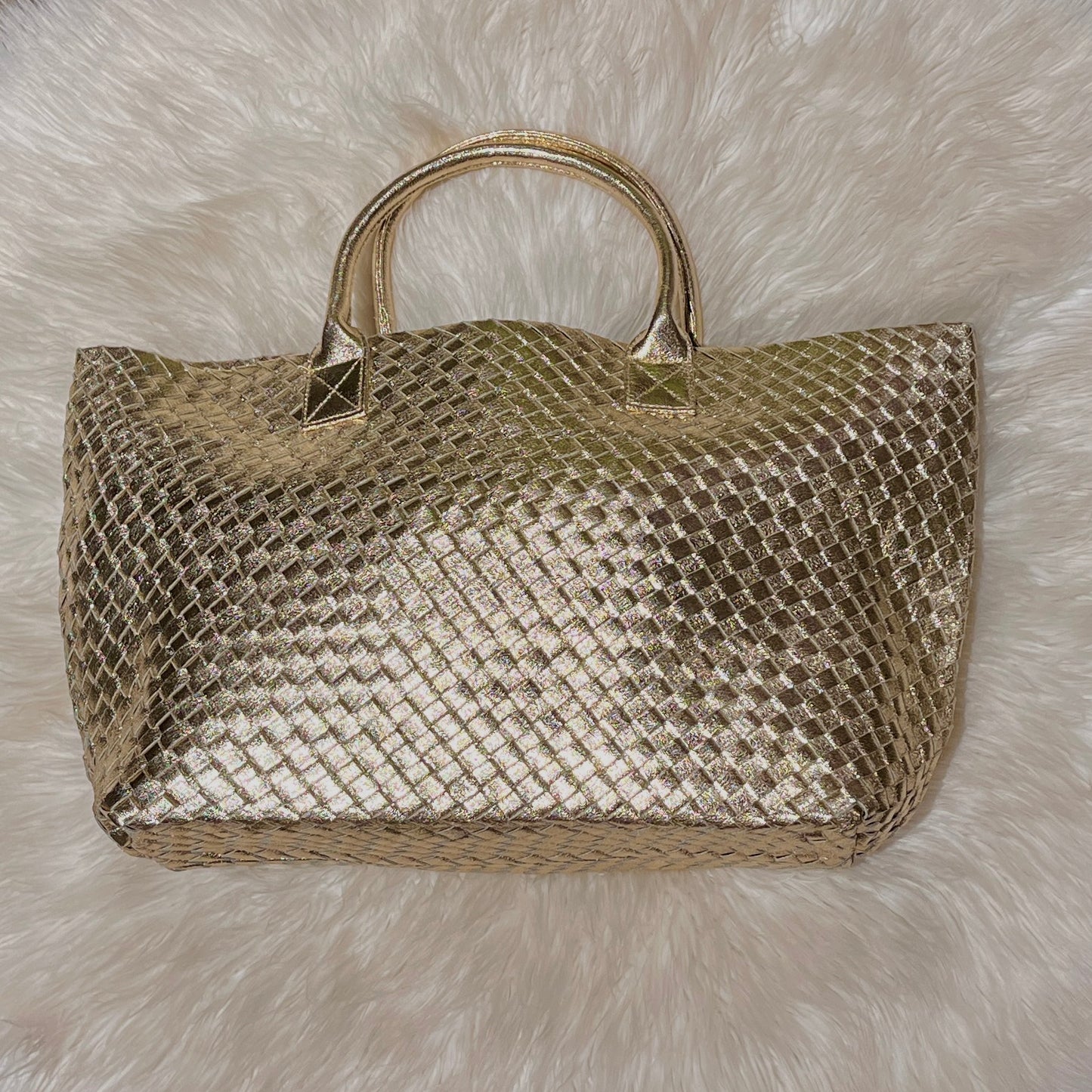 Gold woven beach bag