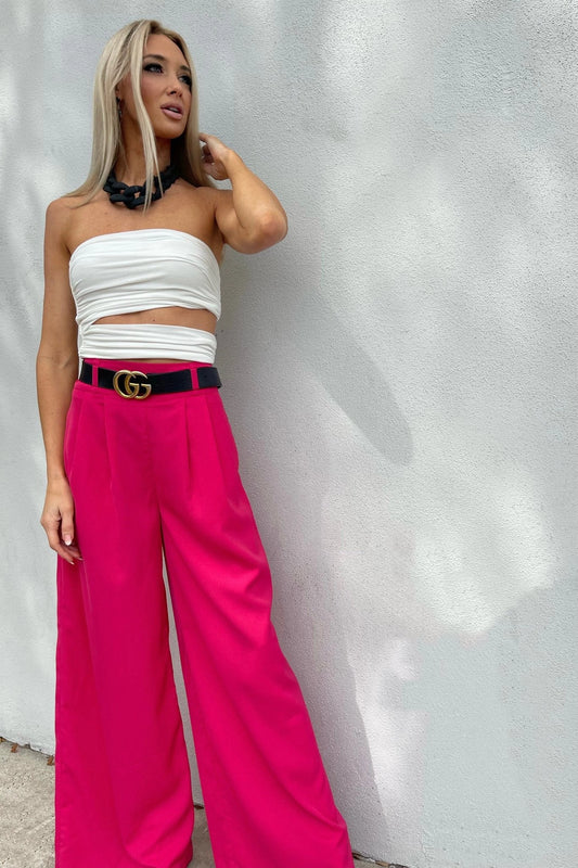 High Waist Trousers Pinkish-Red Front View