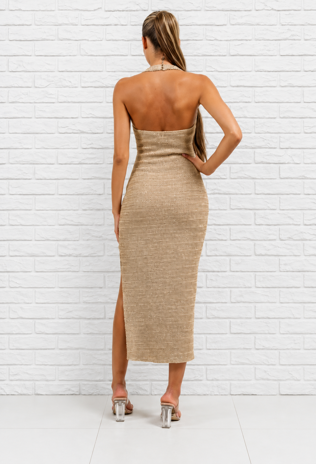 Knit Halter Cut Out Midi