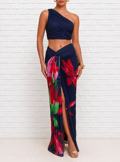Navy Floral Skirt Set