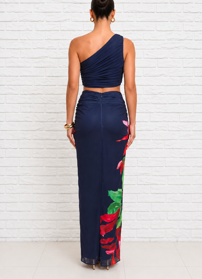 Navy Floral Skirt Set