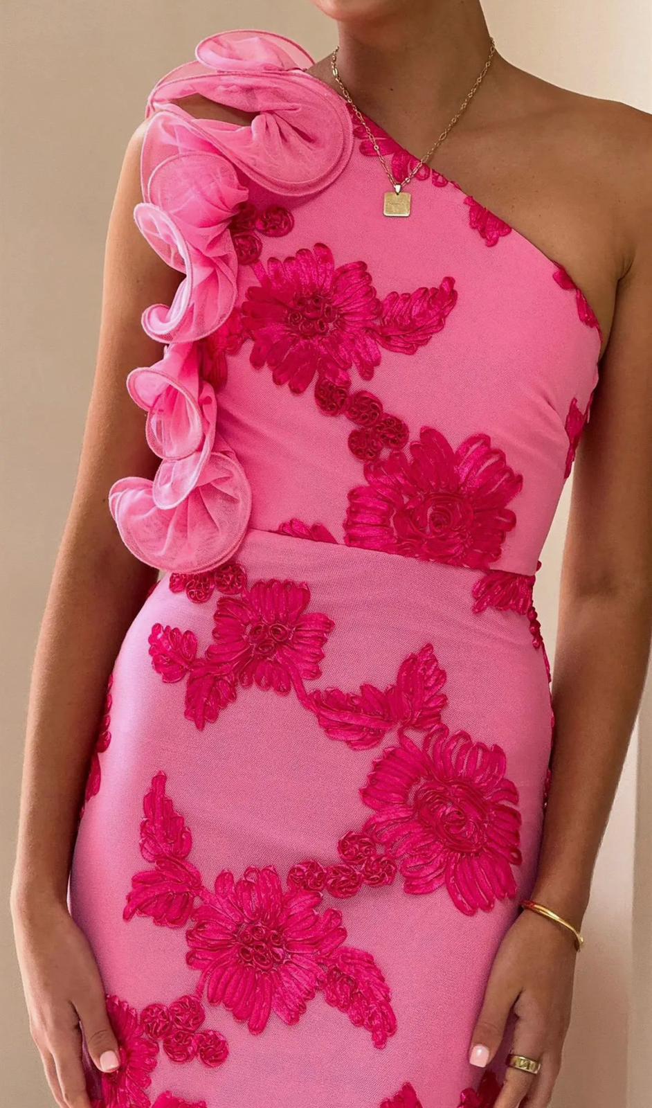 One Shoulder Floral Gown