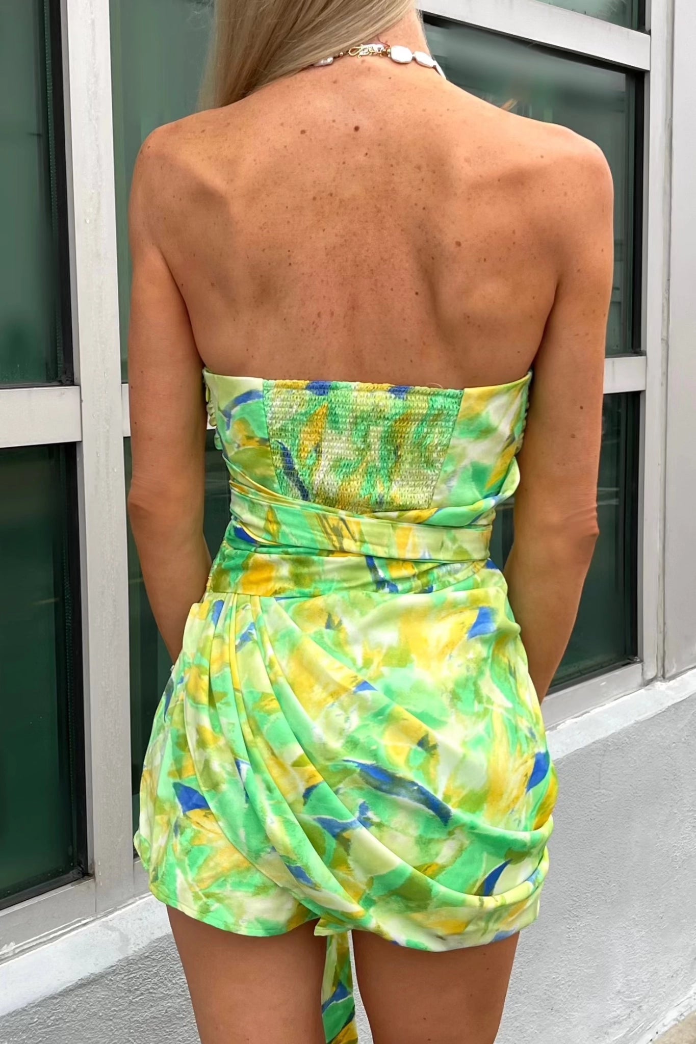 Printed Wrap Romper Multi Color Back View