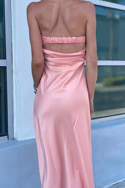 Satin Open Back Maxi Dress Pink Back View