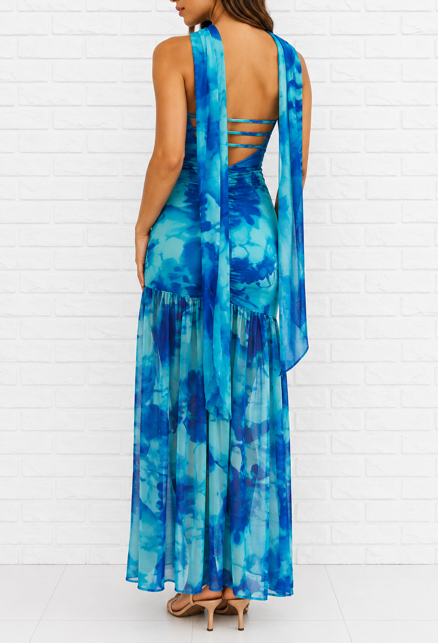 Sleeveless Abstract Bandeau Maxi