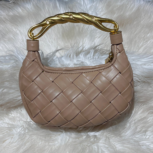 Tan Woven Bag with Gold Handle