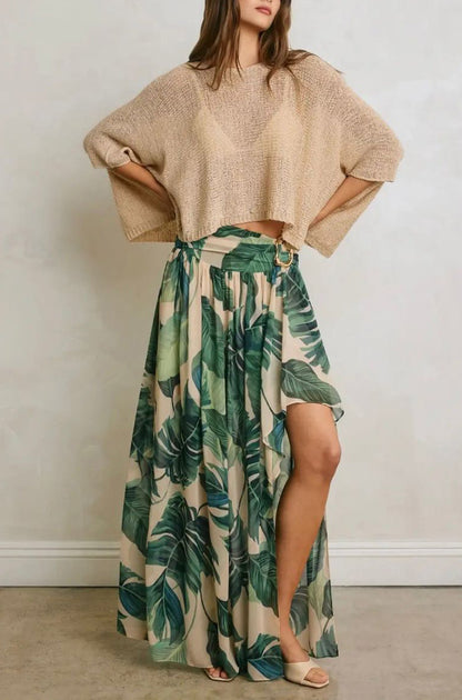 Tropical Leaf Maxi Skirt