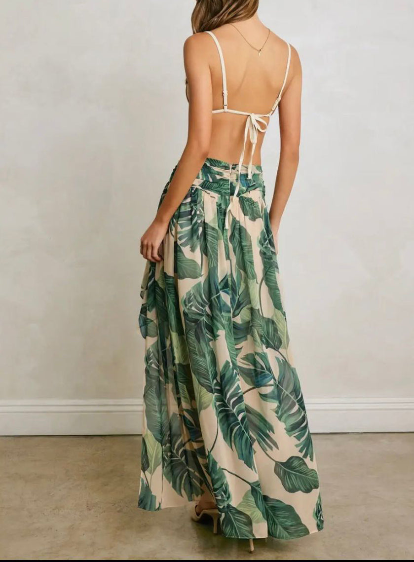 Tropical Leaf Maxi Skirt